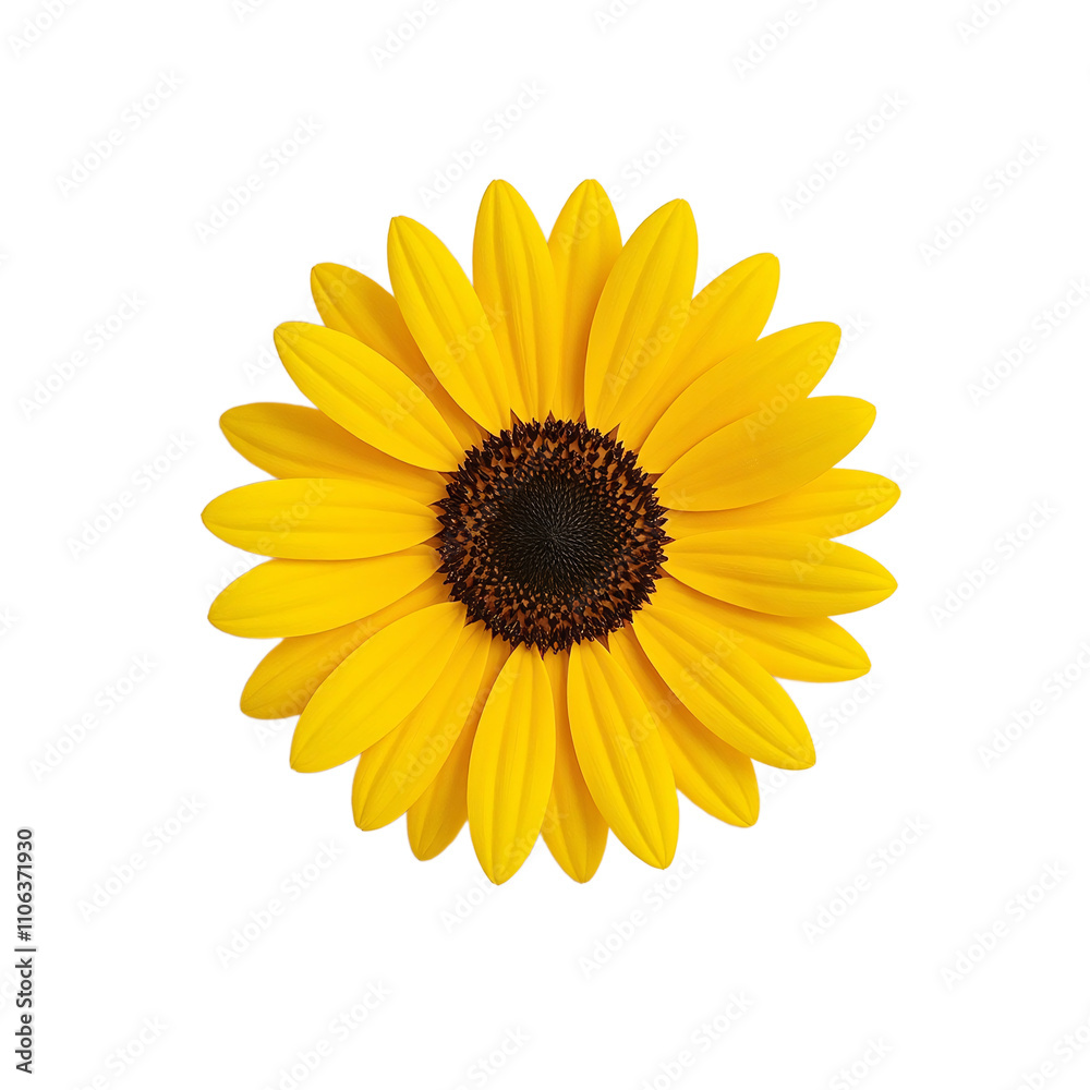 Fototapeta premium Vibrant yellow sunflower with symmetrical petals on neutral backdrop