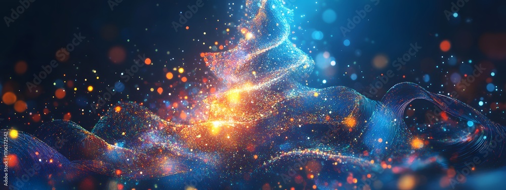 A digital artwork of an elegant Christmas tree made from glowing data streams A digital artwork of an elegant Christmas tree made from glowing data streams