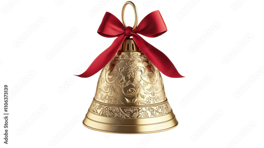 Golden christmas bell with red bow on transparent background Golden christmas bell with red bow on transparent background