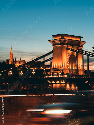 Chain bridge at night.