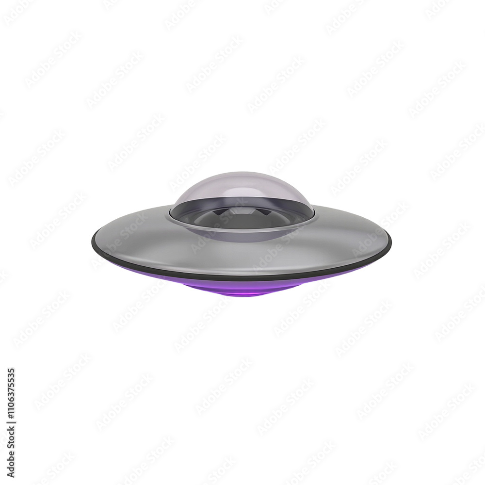 Glowing purple UFO hovering on white background Glowing purple UFO hovering on white background
