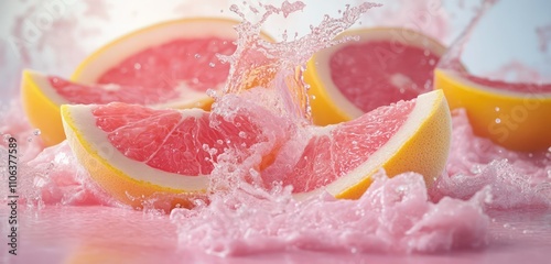 Grapefruit Zest Bright grapefruit slices swirling in a pink citrus wave, highlighting a fresh, tangy splash.