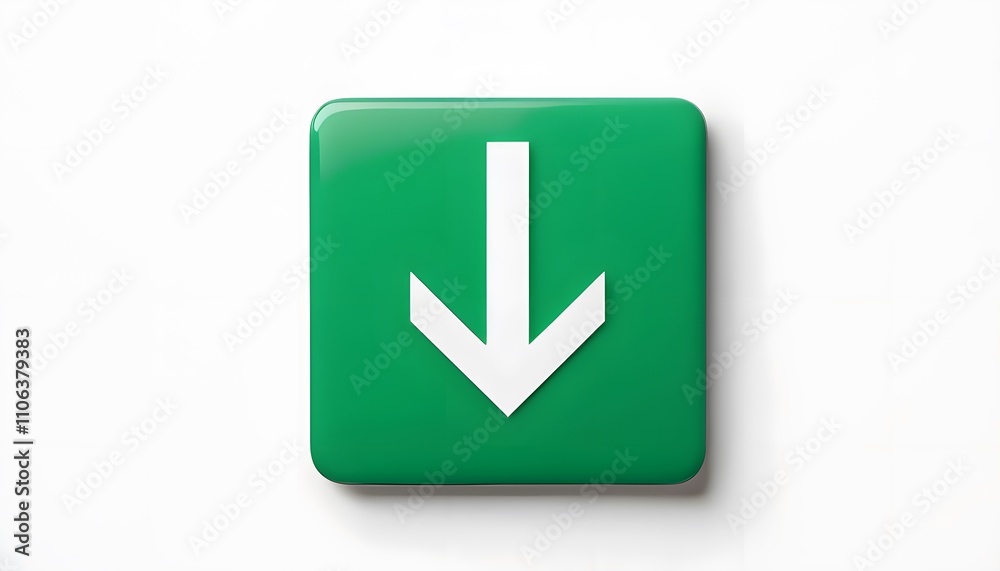 Green Square with a White Arrow Pointing Down on White Background Green Square with a White Arrow Pointing Down on White Background