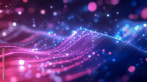 Vibrant abstract wave of pink and blue lights with bokeh effect