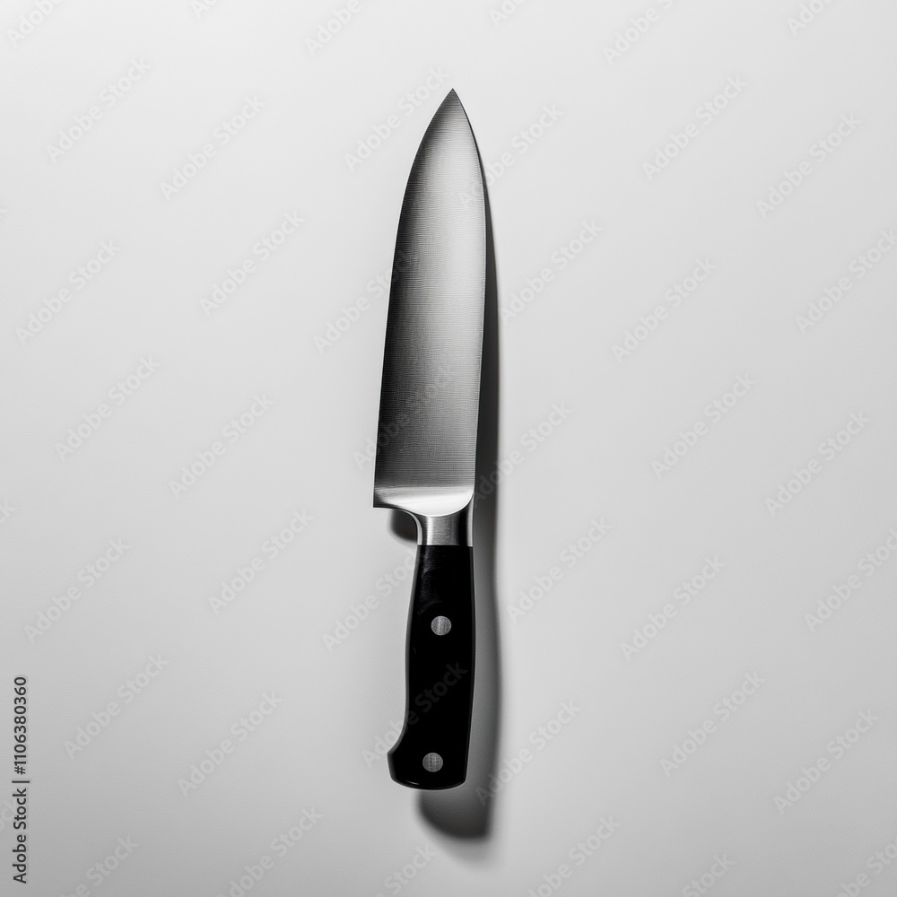 Sleek chef's knife with a sharp blade and ergonomic handle on a white background, AI Sleek chef's knife with a sharp blade and ergonomic handle on a white background, AI