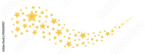 Flying golden stars blurred, sparkling Christmas confetti. Magical shining stars. Glittery holiday vector background.