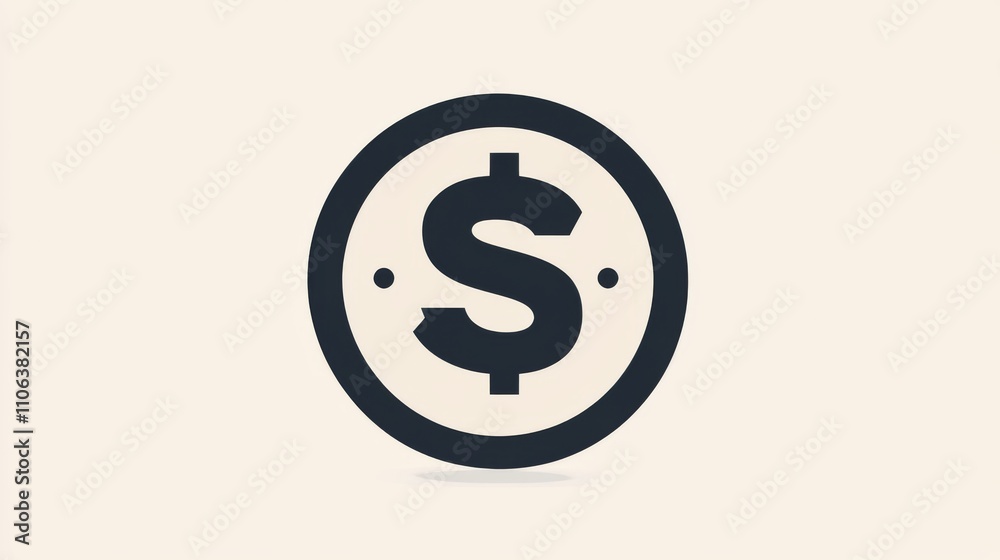 A dollar sign icon inside a circular beige frame on a white background A dollar sign icon inside a circular beige frame on a white background