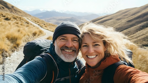 A middle-aged man with short blonde hair takes a selfie photo of himself and his wife