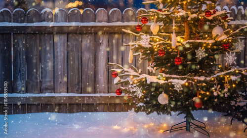 Christmas Background With Snowflakes And Christmas Tree