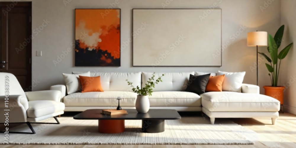 Modern living room interior with comfortable sofa and stylish furniture Modern living room interior with comfortable sofa and stylish furniture