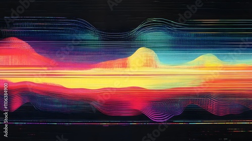 Colorful spectrum audio wave with rainbow-colored equalizer lines on a black background, vector illustration