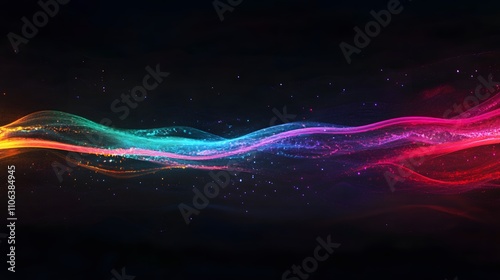 Colorful spectrum audio wave with rainbow-colored equalizer lines on a black background, vector illustration