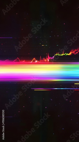 Colorful spectrum audio wave with rainbow-colored equalizer lines on a black background, vector illustration