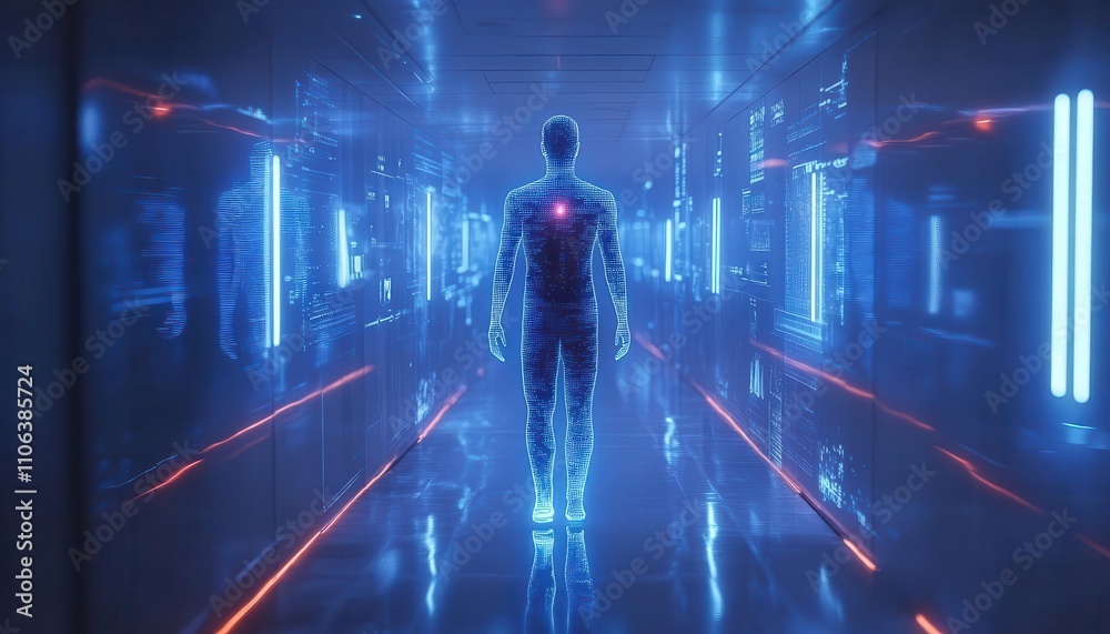 Conceptual illustration of edge AI in smart healthcare, glowing holograms, clean medical environment Conceptual illustration of edge AI in smart healthcare, glowing holograms, clean medical environment