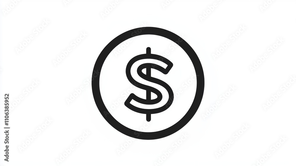 A bold dollar sign icon inside a plain black circle on a white background A bold dollar sign icon inside a plain black circle on a white background