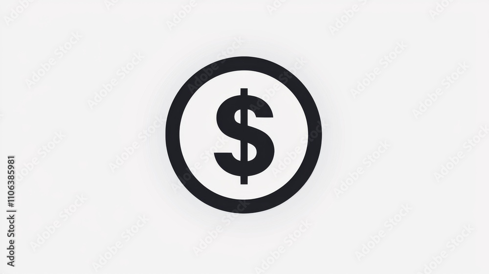A bold dollar sign icon with a minimalistic circular black frame on a white background A bold dollar sign icon with a minimalistic circular black frame on a white background