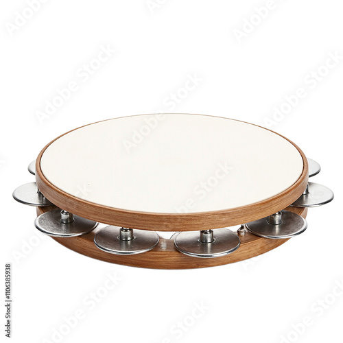Shiny tambourine with wooden frame and jingles photo