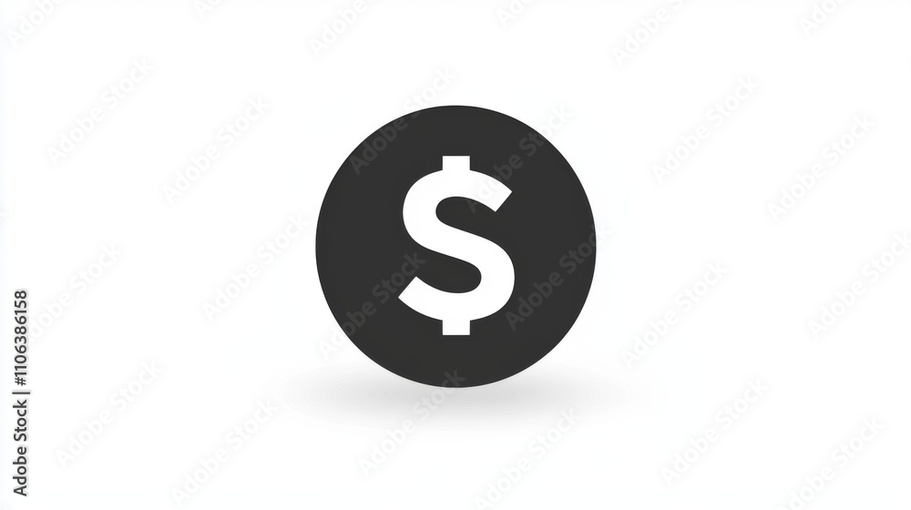 A bold dollar sign icon on a circular black frame on a white background A bold dollar sign icon on a circular black frame on a white background