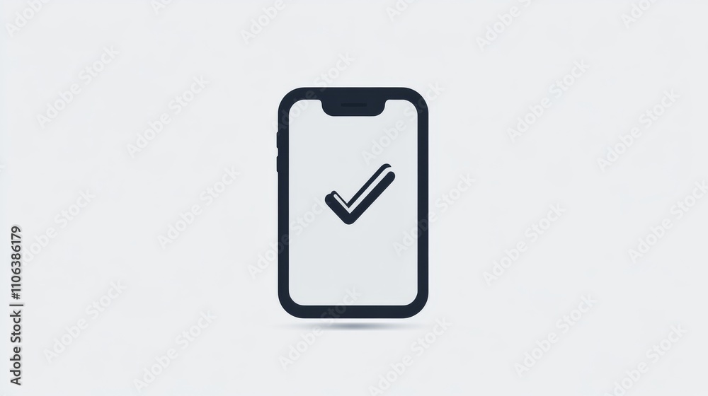 A smartphone icon with a checkmark on a white background A smartphone icon with a checkmark on a white background