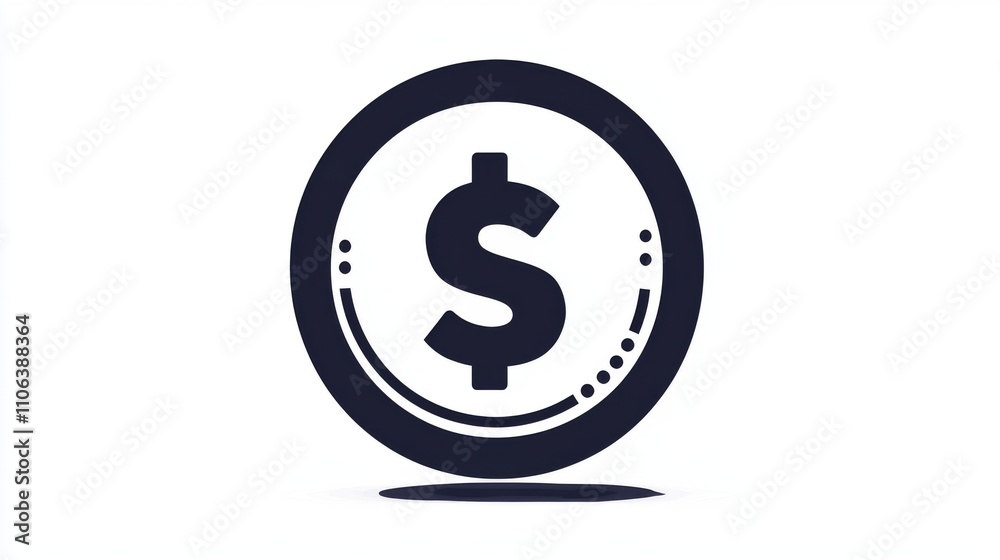 A bold dollar sign icon inside a circular black and white frame on a white background A bold dollar sign icon inside a circular black and white frame on a white background