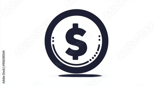 A bold dollar sign icon inside a circular black and white frame on a white background