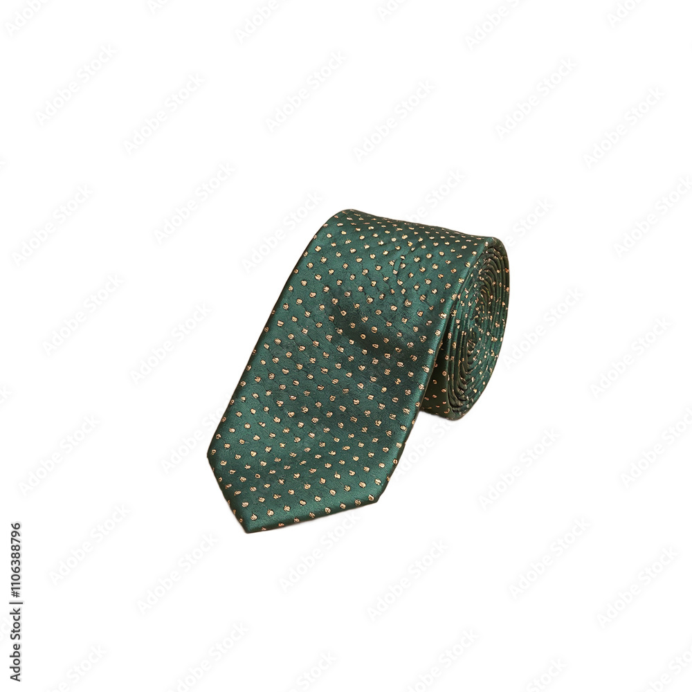 Elegant deep green silk tie with shiny golden polka dots Elegant deep green silk tie with shiny golden polka dots