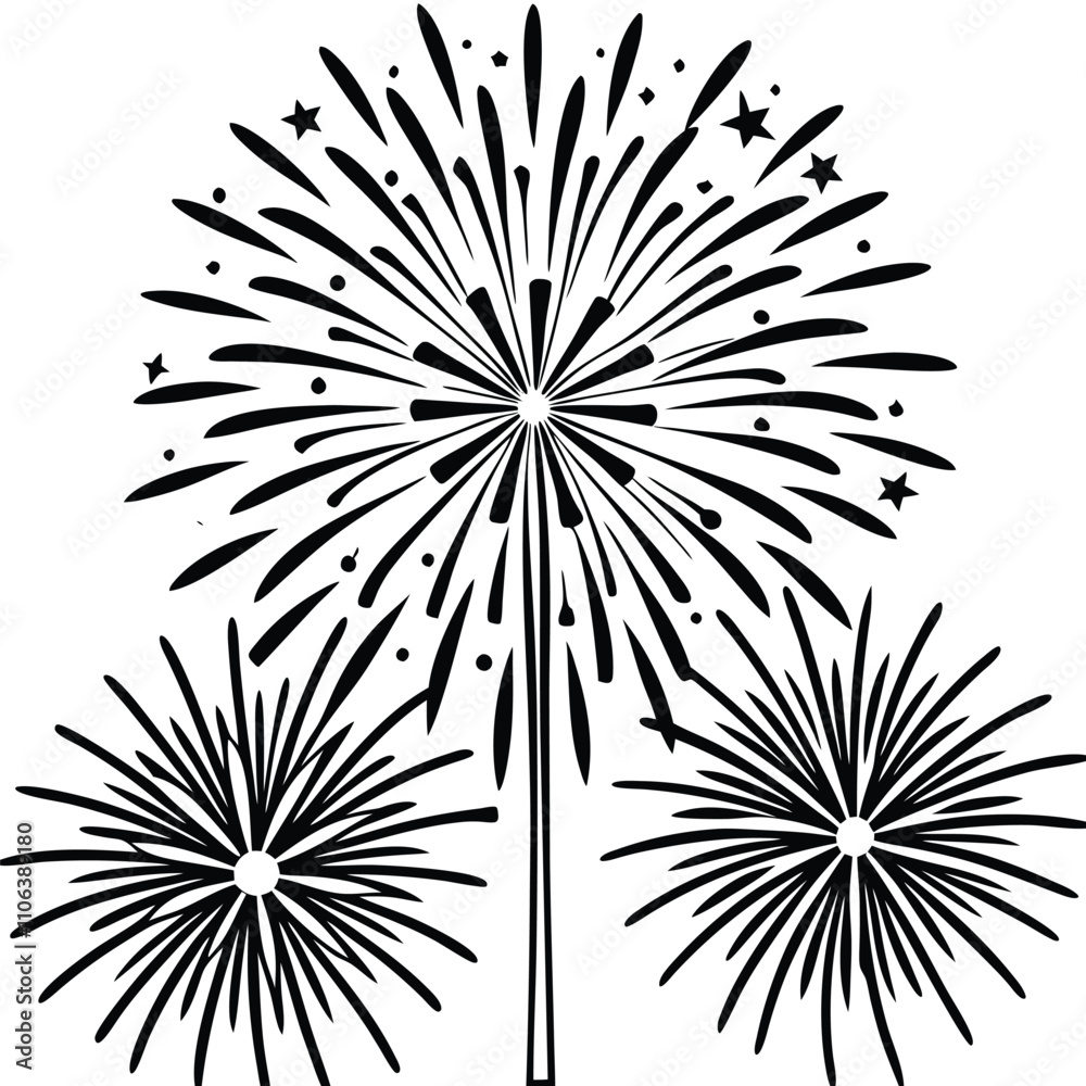 Obraz premium firework outline coloring page silhouette vector