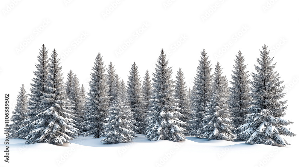 Illustration Of A Fir Forest In Winter With Snow, Isolated On A White Background, Perfect For New Year And Christmas Holiday Season Banner