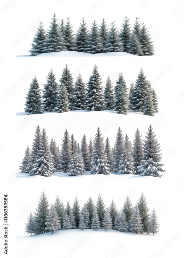 Fototapeta premium Illustration Of A Fir Forest In Winter With Snow, Isolated On A White Background, Perfect For New Year And Christmas Holiday Season Banner