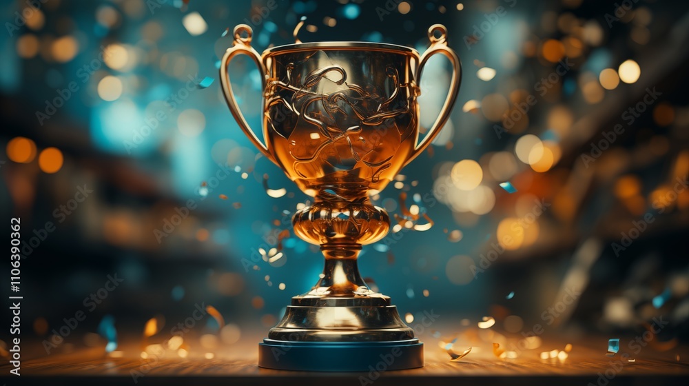 gold trophy cup on blue gold trophy cup on blue