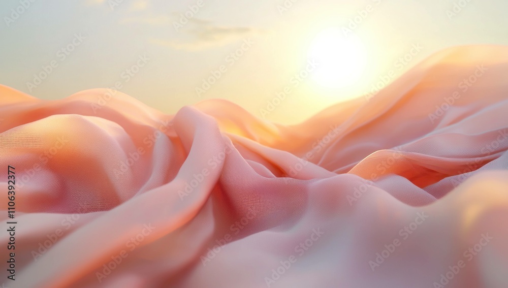Soft pink fabric draped elegantly, creating gentle waves under a warm sunlight glow, symbolizing tranquility and elegance in a serene atmosphere. Soft pink fabric draped elegantly, creating gentle waves under a warm sunlight glow, symbolizing tranquility and elegance in a serene atmosphere.