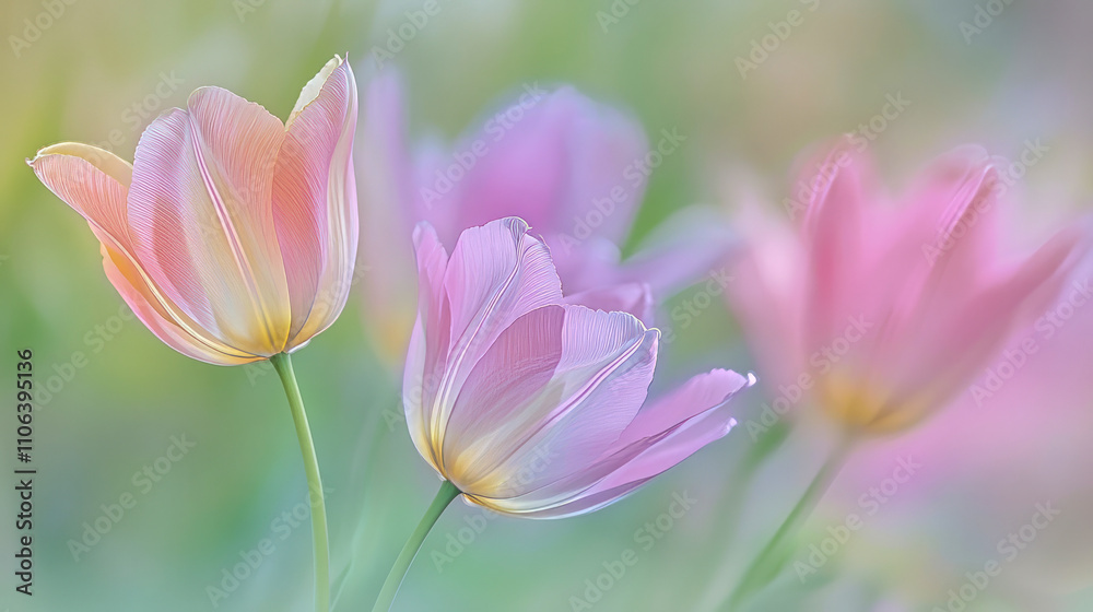 Soft pastel tulips in a dreamy garden setting Soft pastel tulips in a dreamy garden setting