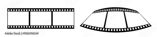 35mm film strip vector design with 3 frames on white background. Black film reel symbol illustration to use for photography, television, cinema, photo frame.