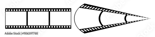 35mm film strip vector design with 3 frames on white background. Black film reel symbol illustration to use for photography, television, cinema, photo frame.