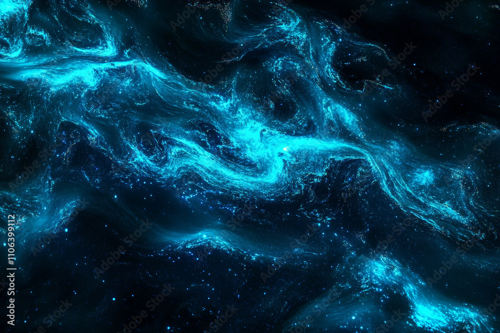 Glowing bioluminescent plankton texture, vibrant blue lights sparkling in dark ocean water, magical and surreal Glowing bioluminescent plankton texture, vibrant blue lights sparkling in dark ocean water, magical and surreal
