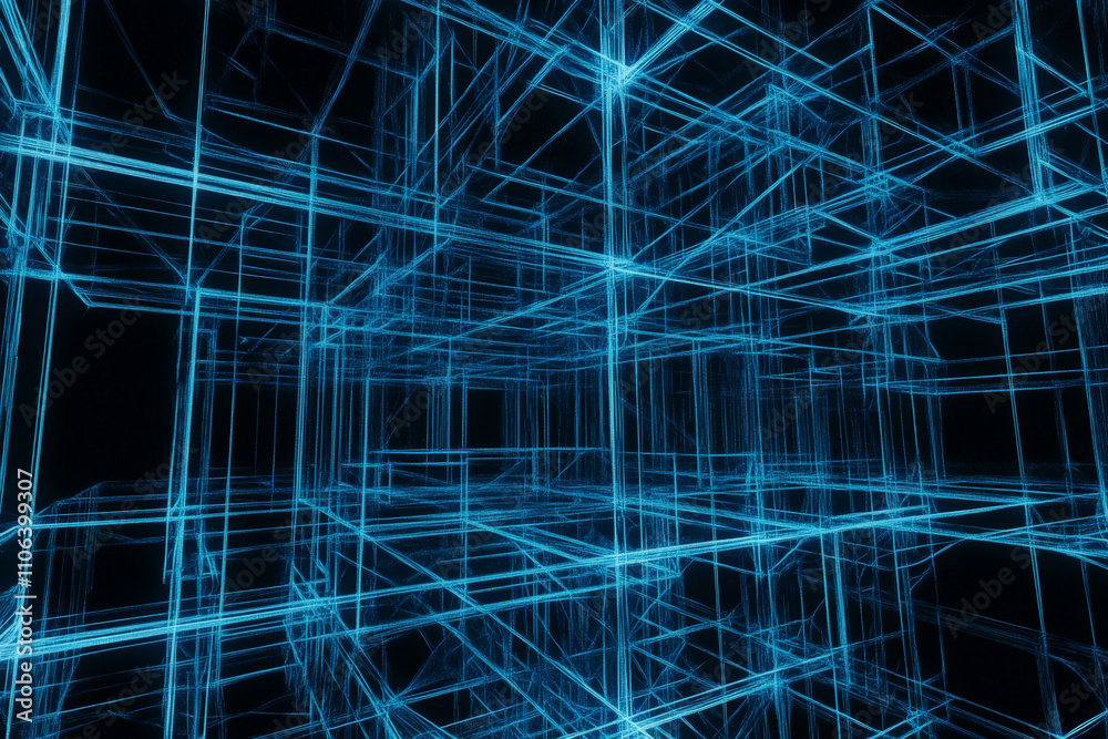Abstract futuristic wireframe texture, glowing blue 3D grids in a dark background, modern and dynamic Abstract futuristic wireframe texture, glowing blue 3D grids in a dark background, modern and dynamic