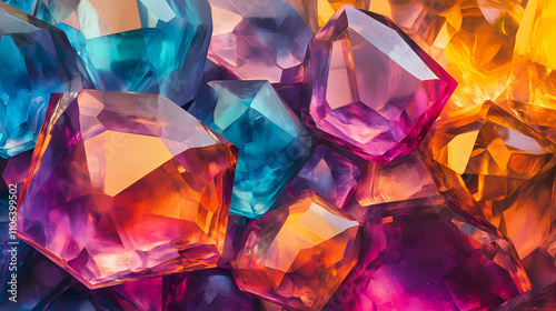 Colorful gemstones shimmering with light reflections. Prismatic. Illustration photo