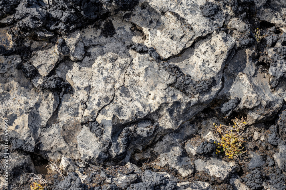 Coarse volcanic ash texture, dense black and gray particles with rugged edges, scattered naturally on a rocky surface, raw and untamed Coarse volcanic ash texture, dense black and gray particles with rugged edges, scattered naturally on a rocky surface, raw and untamed