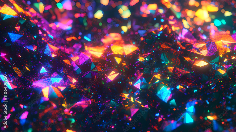 Glowing neon polygon texture with vibrant prismatic glitter effect , neon, polygon, texture, glowing, vibrant. Prismatic. Illustration Glowing neon polygon texture with vibrant prismatic glitter effect , neon, polygon, texture, glowing, vibrant. Prismatic. Illustration