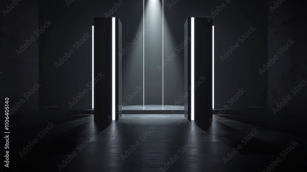 Black background with three vertical light strips Black background with three vertical light strips