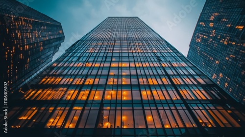 Wallpaper Mural Low angle view of illuminated skyscraper at dusk. Torontodigital.ca