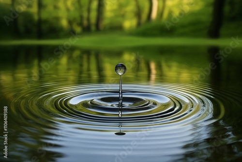 Wassertropfen erzeugen sanfte Wellen auf grüner Oberfläche

 photo