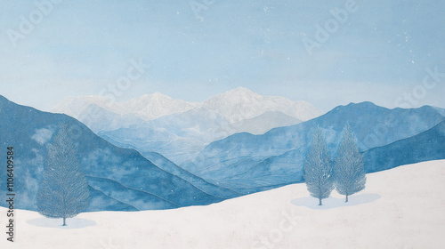Winterliche Berglandschaft mit schneebedeckten Bäumen

