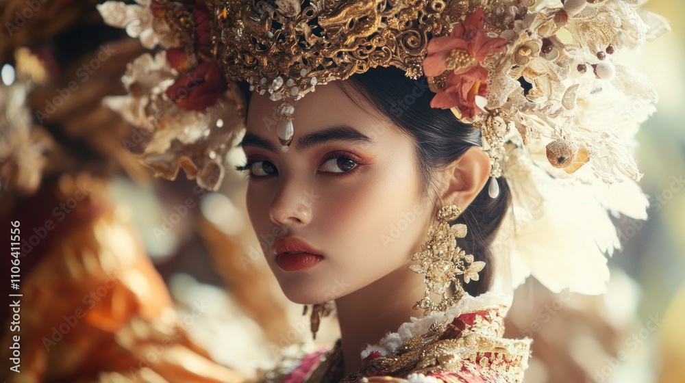 A Close-Up Portrait of a Young Woman in Traditional Headwear A Close-Up Portrait of a Young Woman in Traditional Headwear