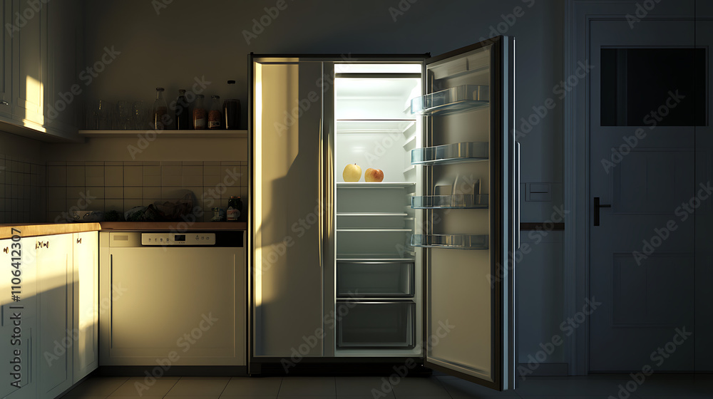 Another view of an open, empty fridge emphasizing the shelving Another view of an open, empty fridge emphasizing the shelving