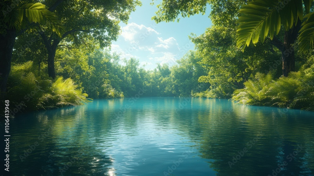 Fototapeta premium River that is surrounded by trees and bushes