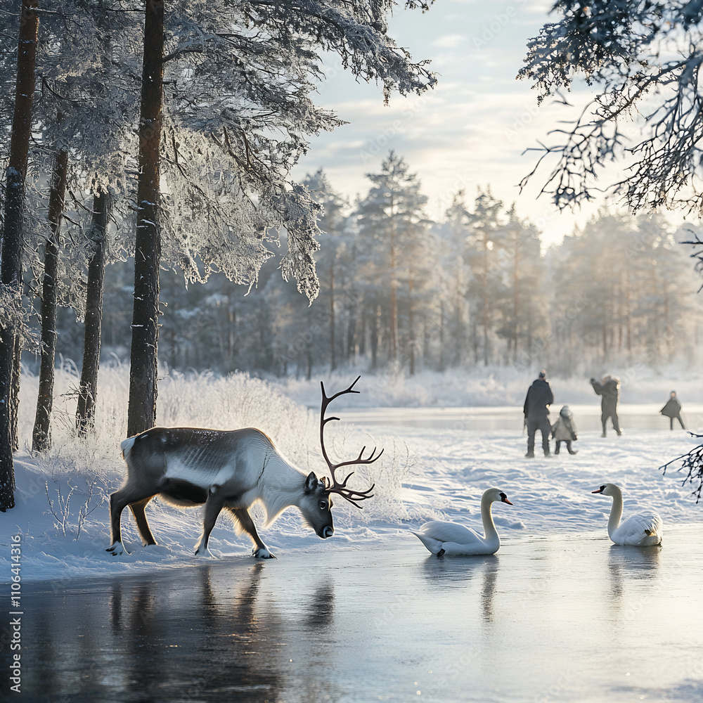 Tranquil Winter Scene with Wildlife Tranquil Winter Scene with Wildlife