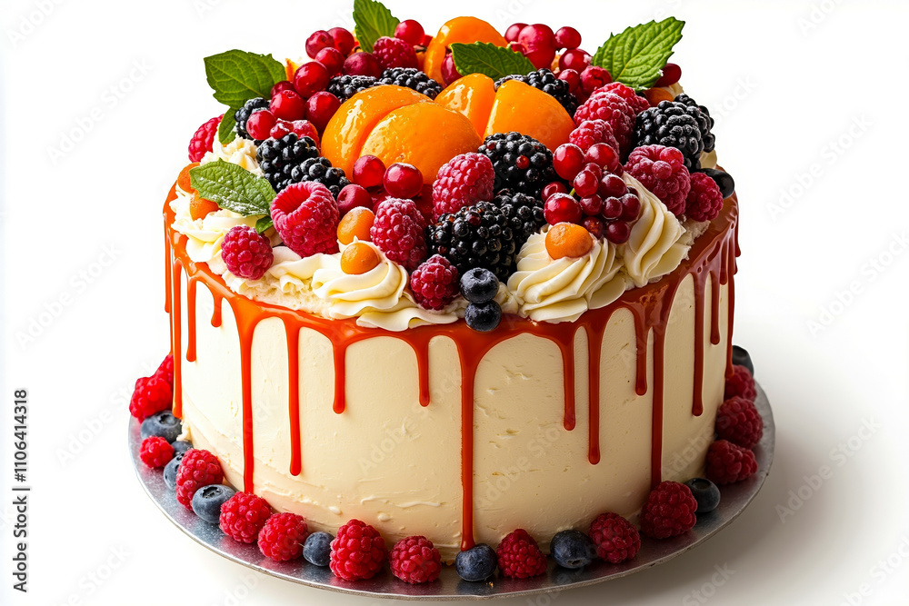 A cake with berries and oranges on top of it A cake with berries and oranges on top of it