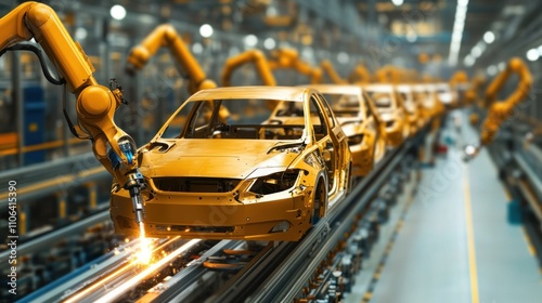 Automated Car Manufacturing: Robotic Welding on Assembly Line