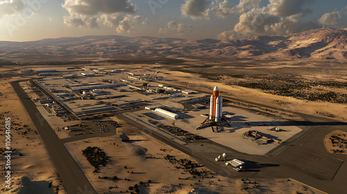 Spaceport launch site with reusable rockets and satellite deployment technology photo